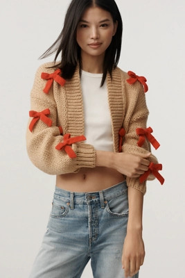 The Alicia 3D Bow Crop Cardigan Sweater by Maeve | Anthropologie (US)