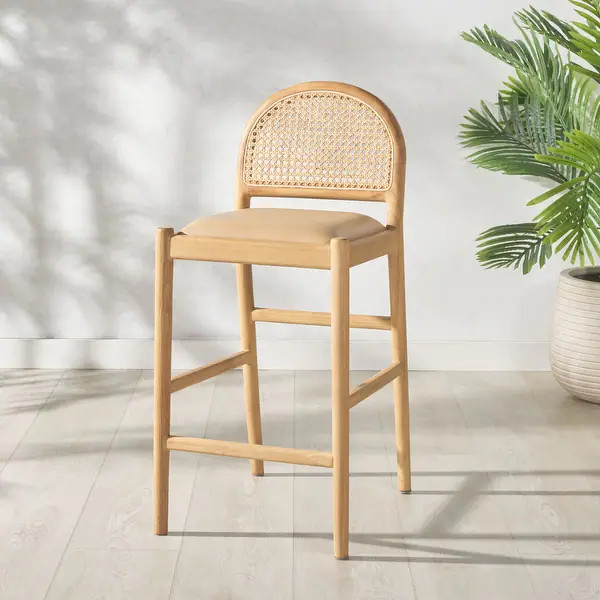 SAFAVIEH Couture Laylie Rattan And Leather 26-inch Counter Stool - 16"W x 20"D x 37"H - Bed Bath ... | Bed Bath & Beyond
