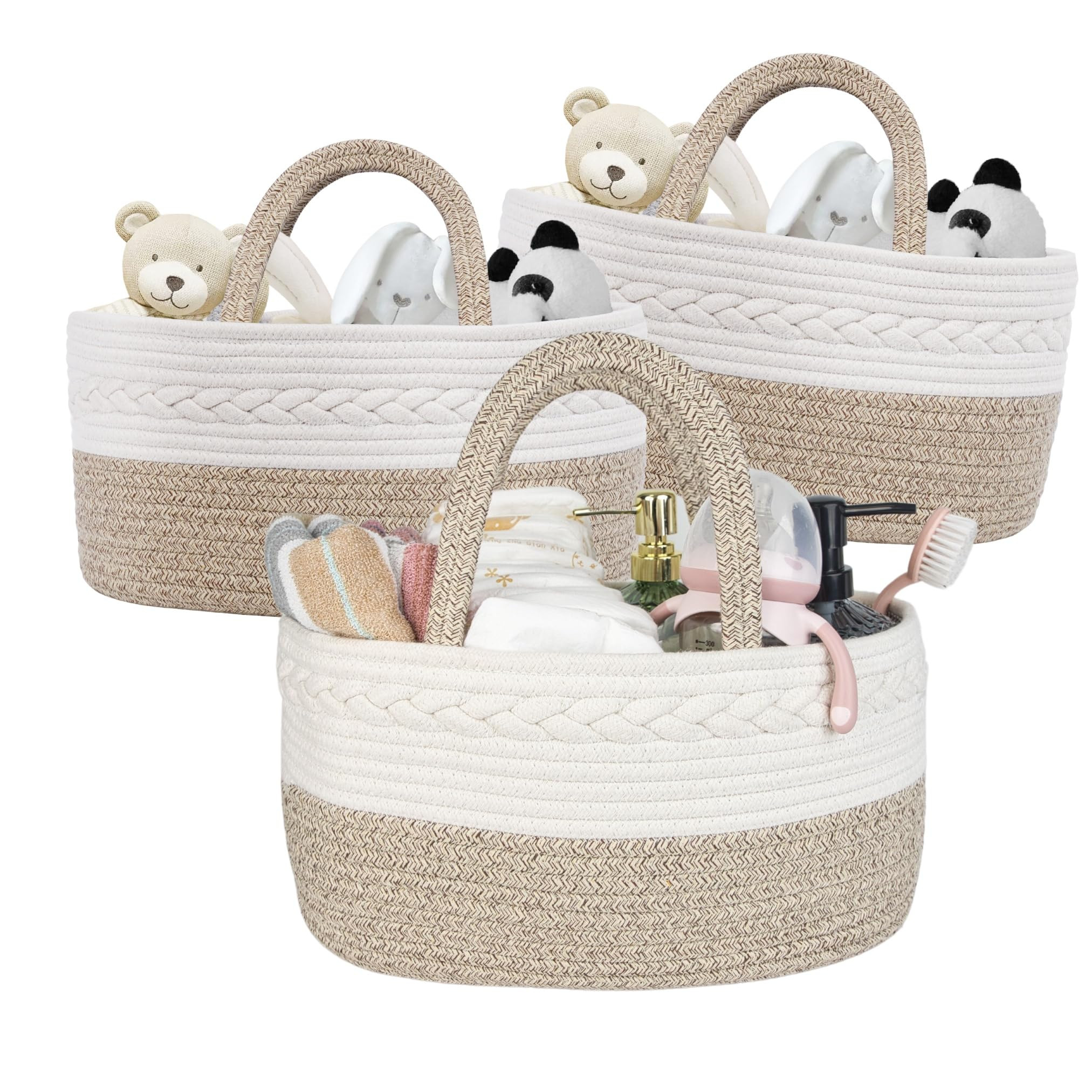Baby Diaper Caddy Girl Boy Organizer Small Woven Baskets With Handle, Cotton Rope Tote For Shower... | Amazon (US)