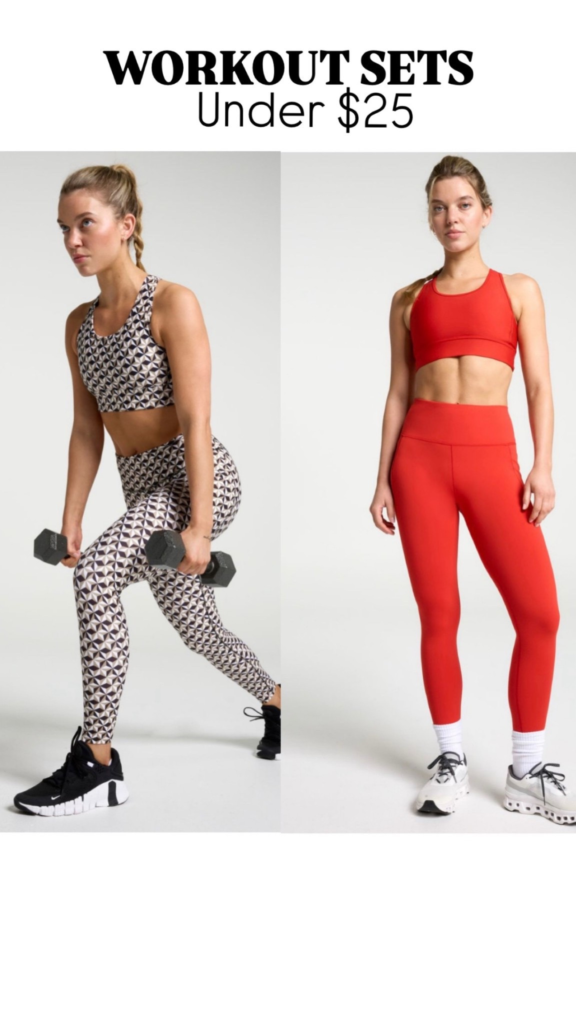 Two piece set for under $25. Available from XS to XXL. 

Compression material but not restricting and the material is breathable. Runs true to size.  Bra has medium bounce control. 

#LTKMidsize #LTKfitnessgoals #LTKPlusSize