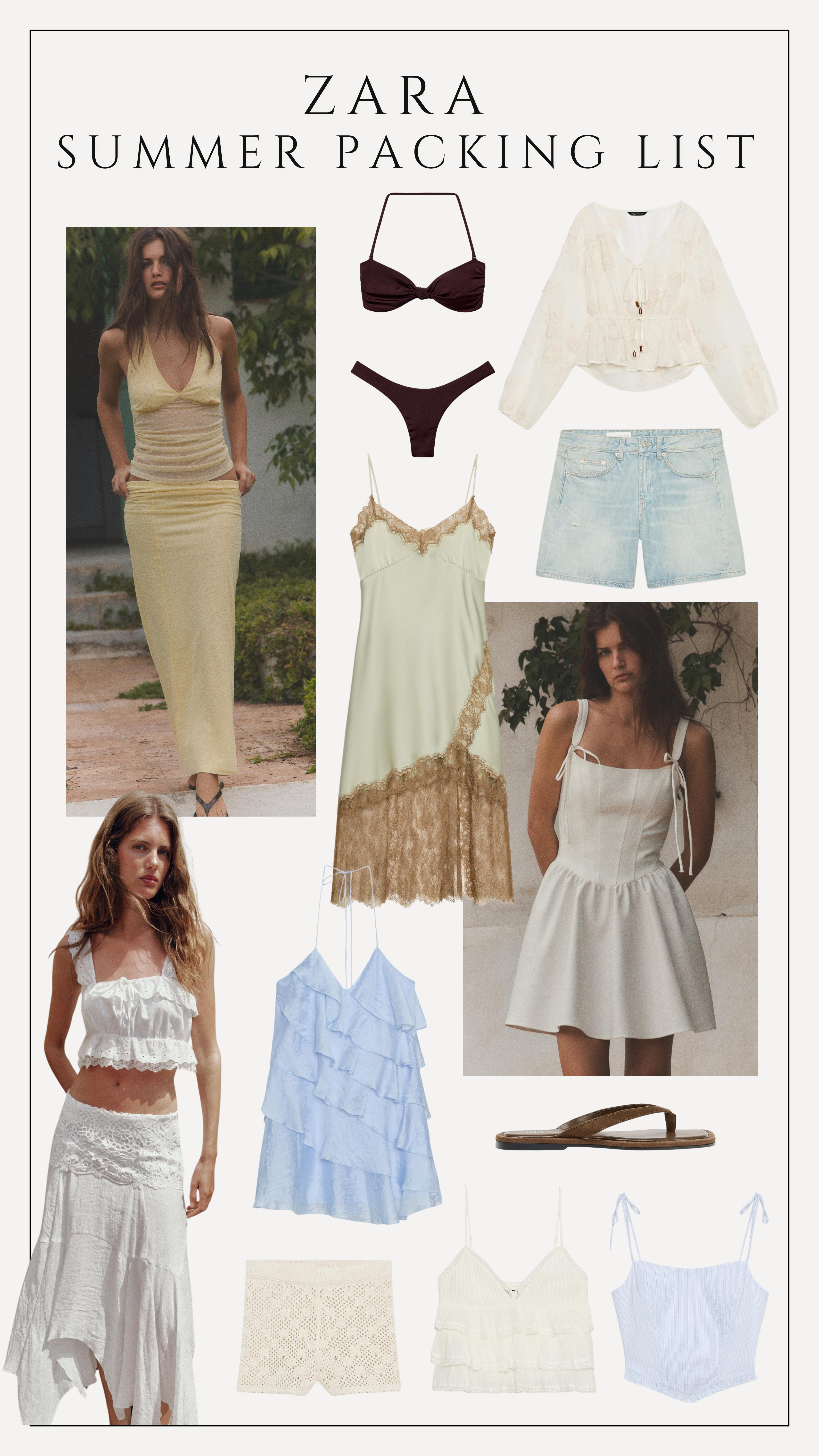 Zara summer packing list 💛

summer outfits, holiday outfits, boho, lace blouse, mini dress, corset top, ruffle top, coord, matching set, denim shorts, brown bikini, lace dress, holiday dress, chic, minimalist, pastels 

 #LTKsummer #LTKpartywear #LTKswimwear