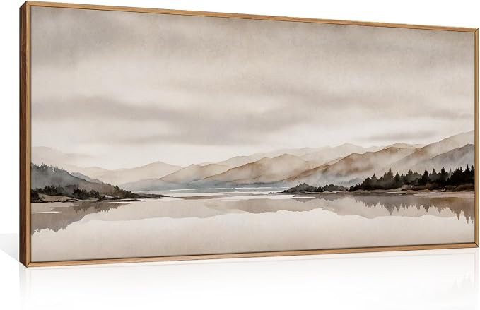 LHIUEM Abstract Mountain Brown Framed Canvas Wall Art,Neutral Watercolor Landscape Wall Decor,Min... | Amazon (US)