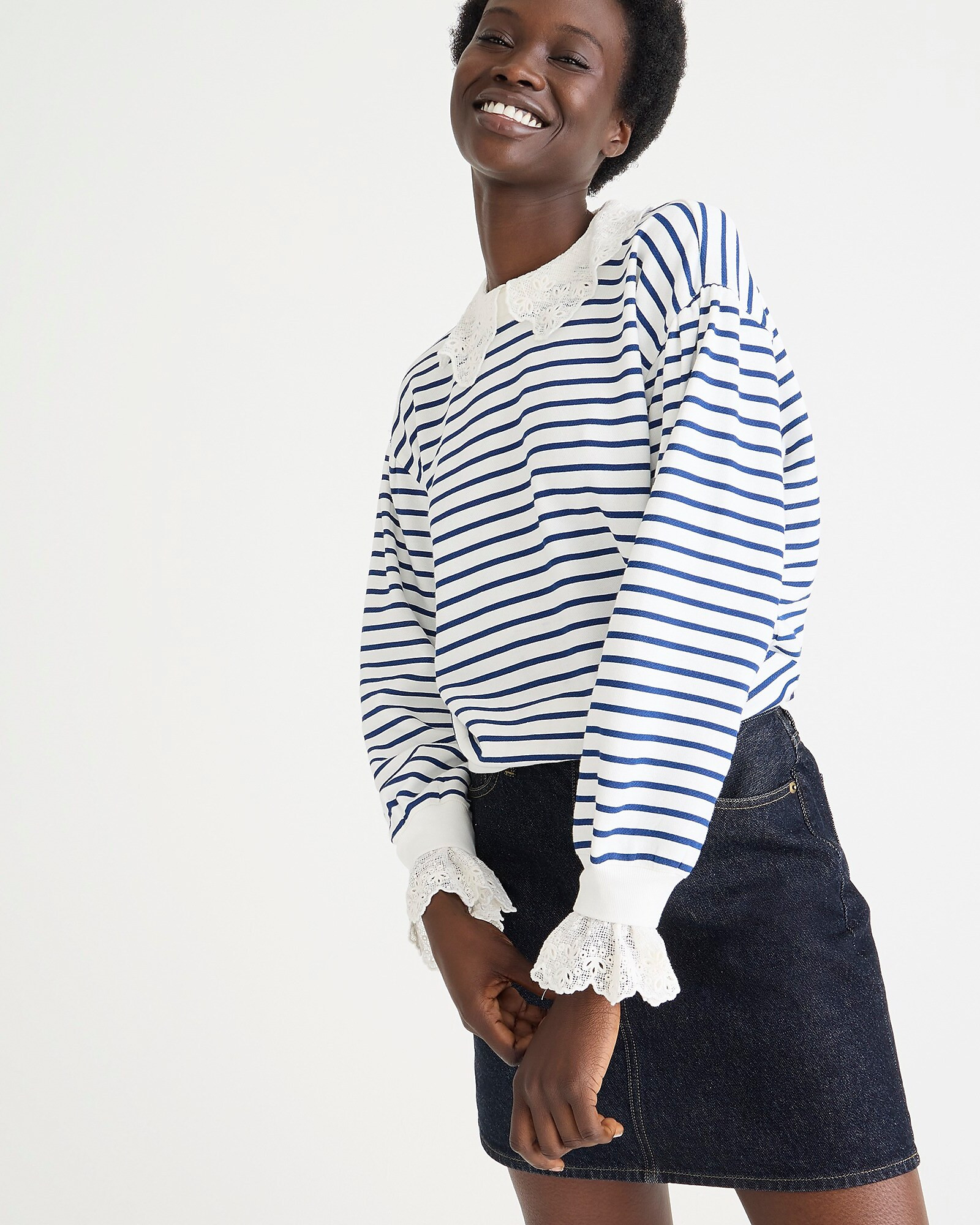 French terry sweatshirt with lace trim | J. Crew US