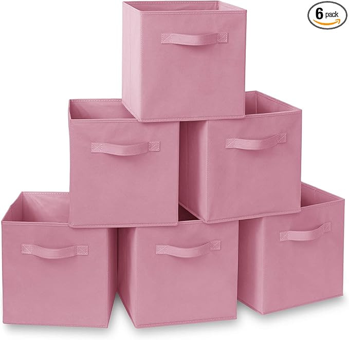 Casafield Set of 6 Collapsible Fabric Cube Storage Bins, Light Pink - 11" Foldable Cloth Baskets ... | Amazon (US)