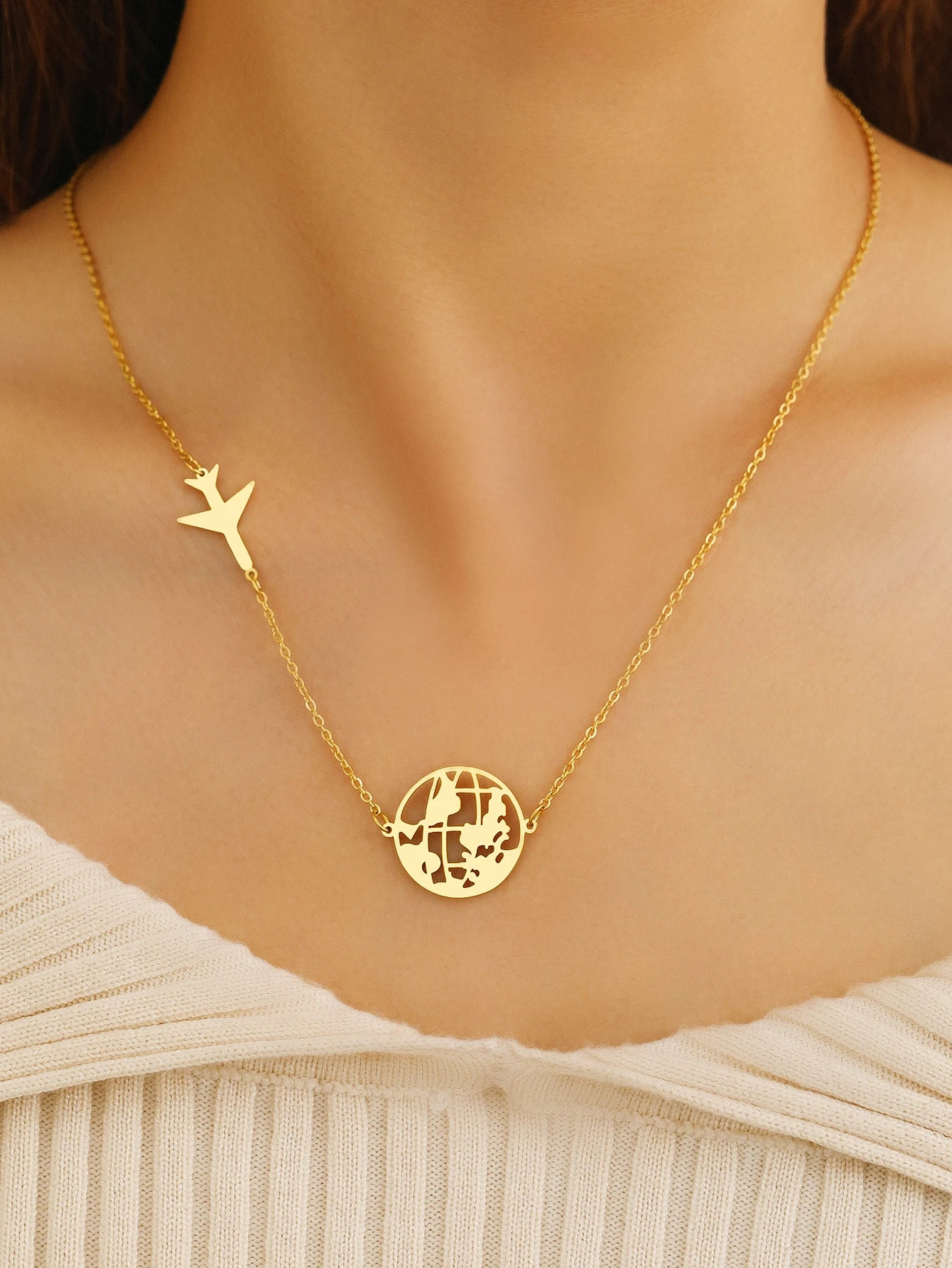 Map Shape Stainless Steel Unisex Necklace Pendant, Fashionable Pendant Chain, Beautiful Men's Nec... | SHEIN