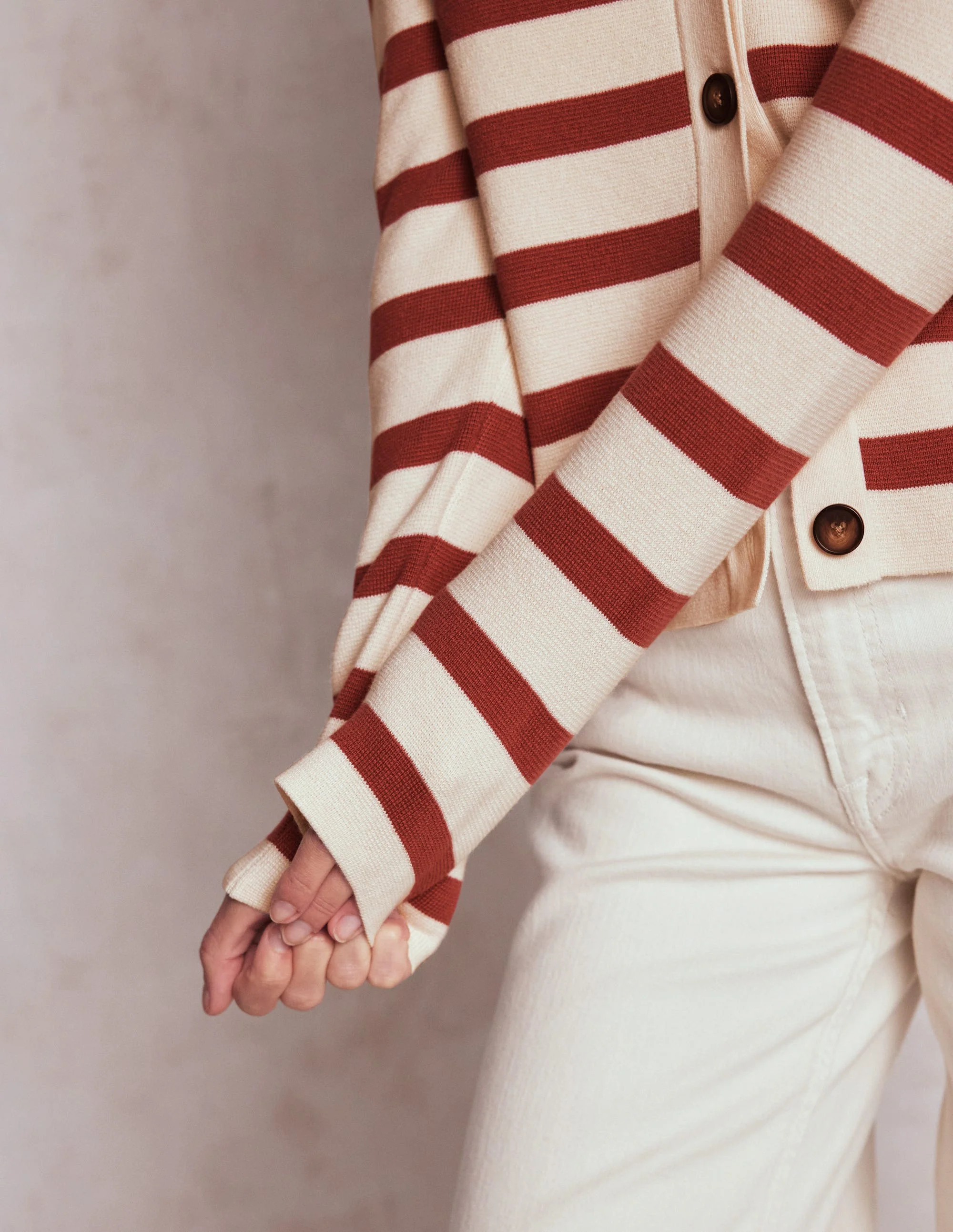 Astrid Knitted Shirt-Warm Ivory, Terracotta | Boden UK