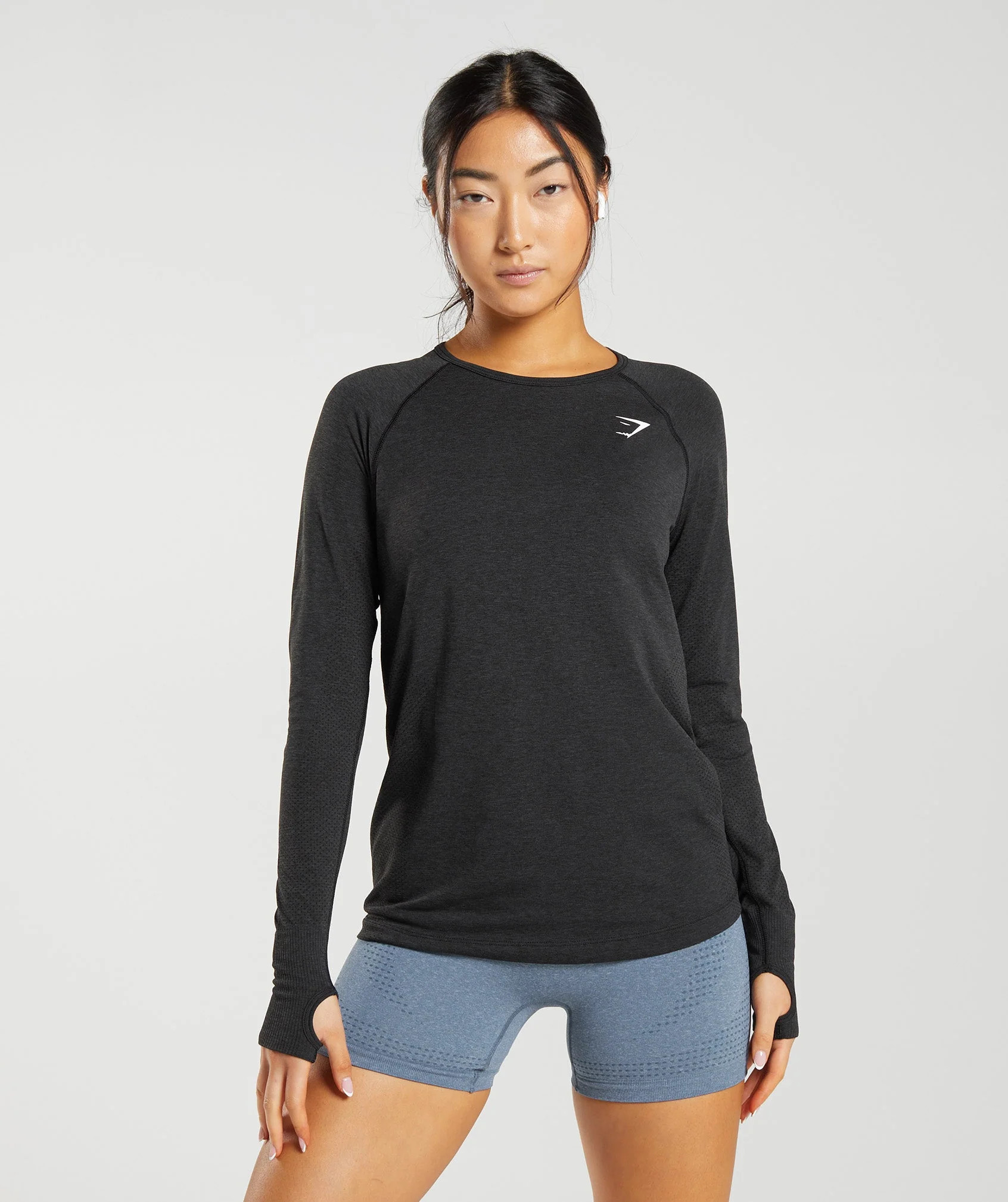 Gymshark Vital Seamless 2.0 Light Long Sleeve Top - Black Marl | Gymshark US