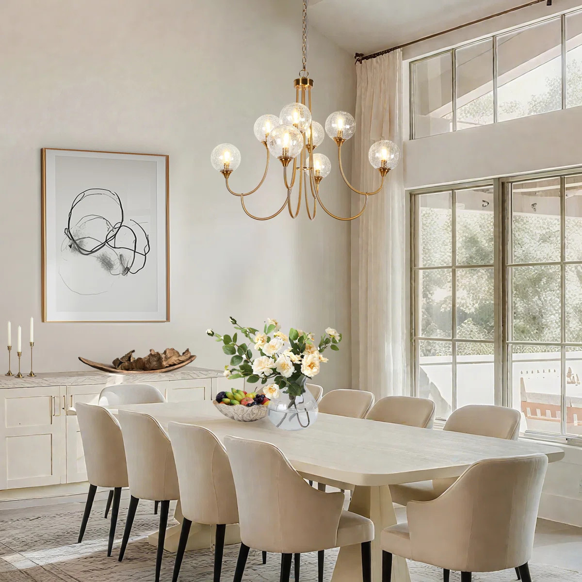 Jenavicia 36.6" W 8-Light Dimmable Metal Chandelier with Crackled Glass | Wayfair North America