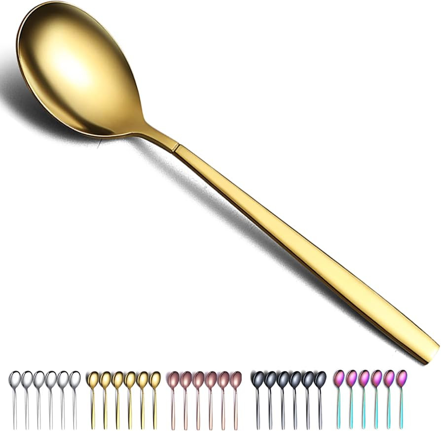 Golden Dinner Spoons 6 Pieces, Kyraton 19cm Stainless Steel Titanium Plating Gold Table Spoons, D... | Amazon (UK)