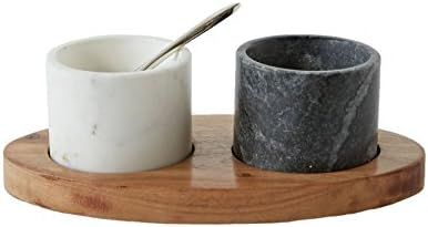 Amazon.com: Creative Co-Op 2 Marble Bowls on Mango Wood Base with Salt Spoon: Home & Kitchen | Amazon (US)