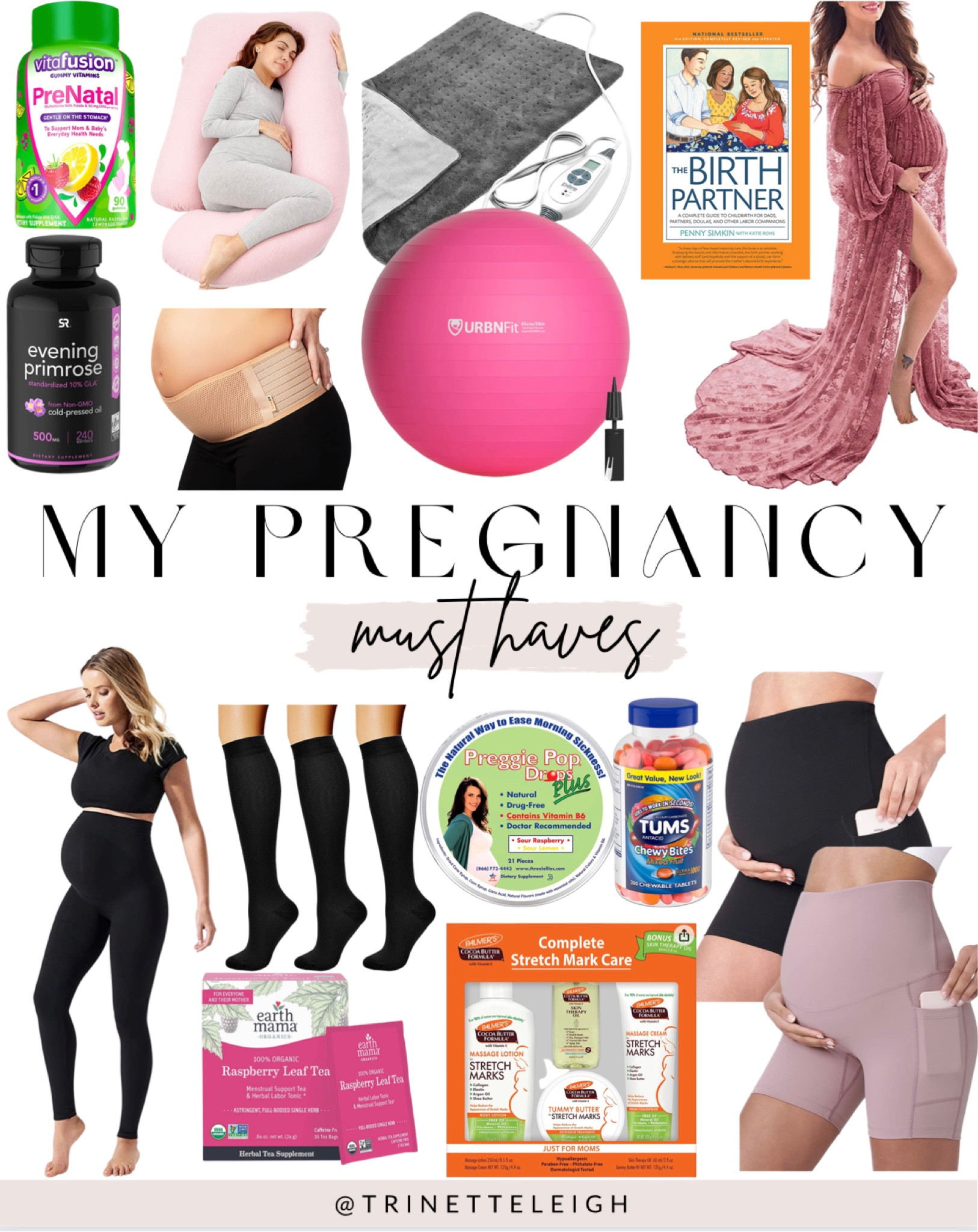 Pregnancy must haves. Prenatal vitamins. Evening primrose. Pregnancy belly band. Pregnancy pillow. Yoga ball. Heating pad. Maternity dress. Birth book. Maternity leggings. Maternity biker shorts. Heartburn chews. Nausea drops. Stretch mark kit. Compression socks for women. Raspberry leaf tea. 

#LTKbump #LTKunder50 #LTKbaby