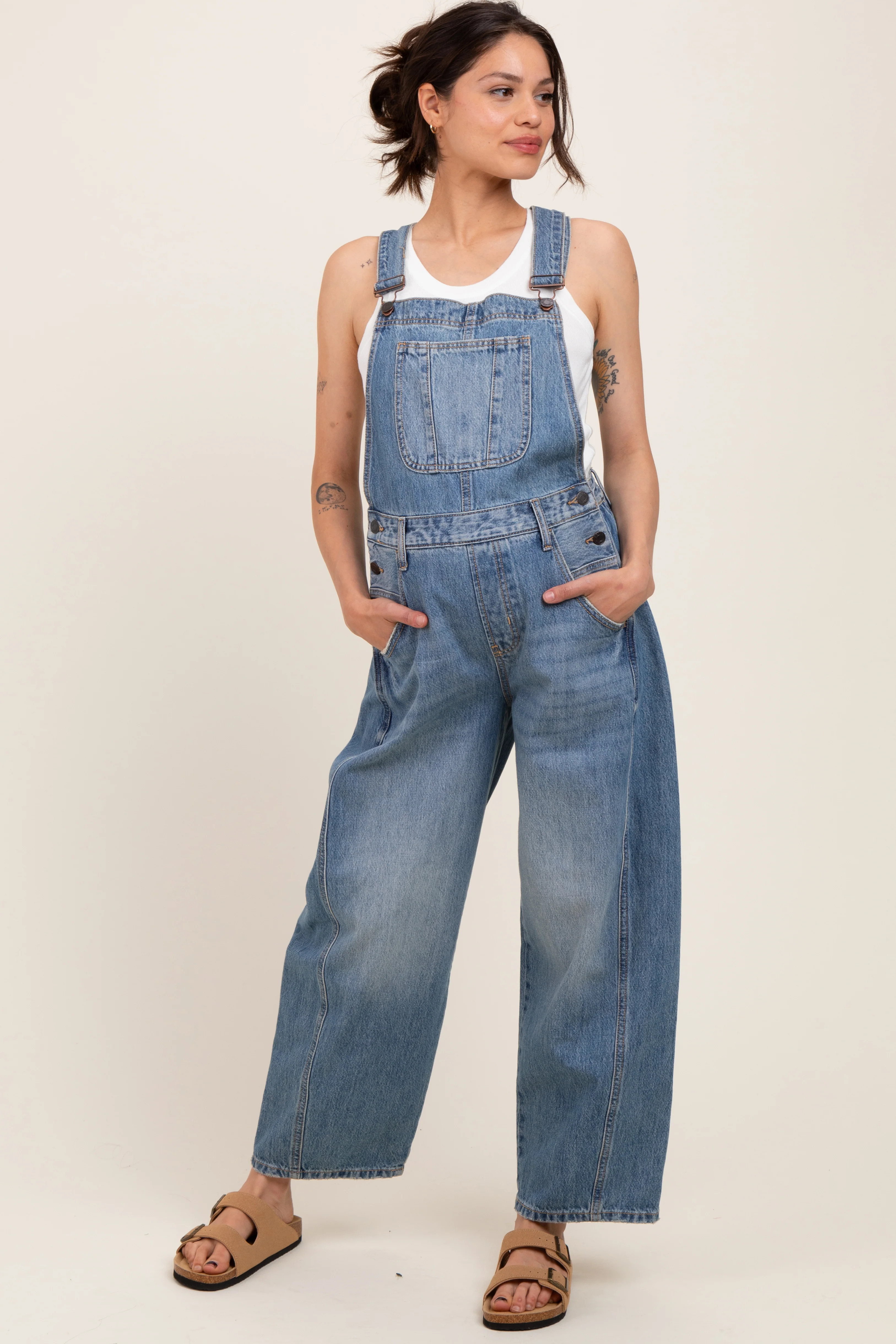 Blue Barrel Leg Maternity Overalls | PinkBlush Maternity