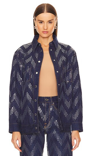 Overshirt in Dark Blue Sequins | Revolve Clothing (Global)