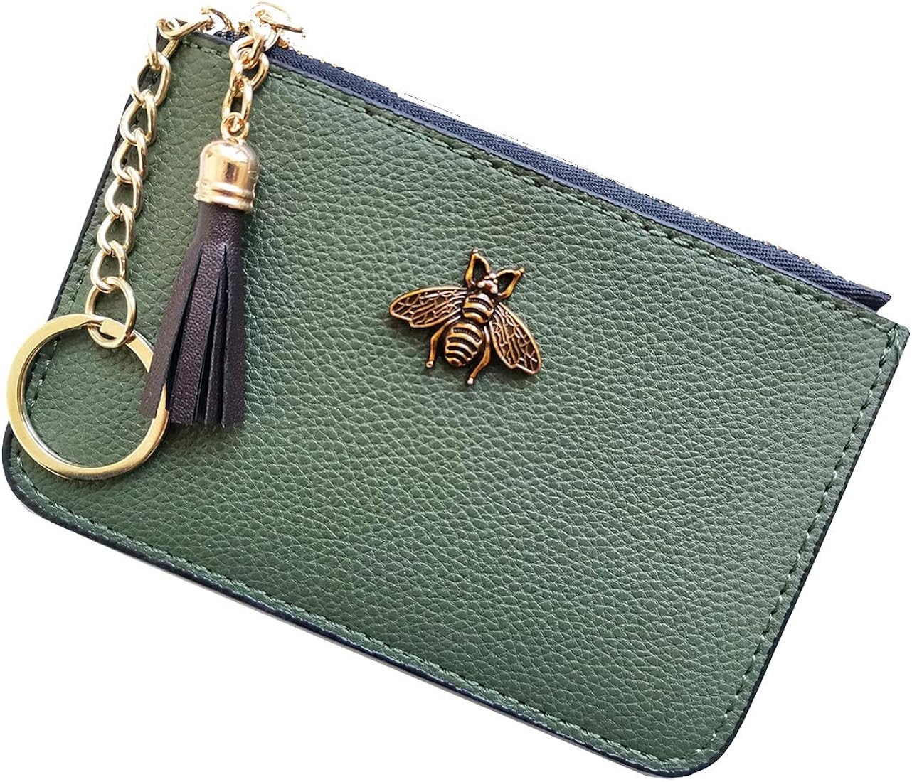 AnnabelZ Women's Coin Purse Change Wallet Pouch Leather Card Holder with Key Chain Tassel Zip (CH... | Amazon (US)