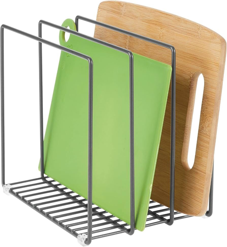 mDesign Steel Storage Tray Organizer Rack for Kitchen Cabinet - Divided Holder with 3 Slots for S... | Amazon (US)