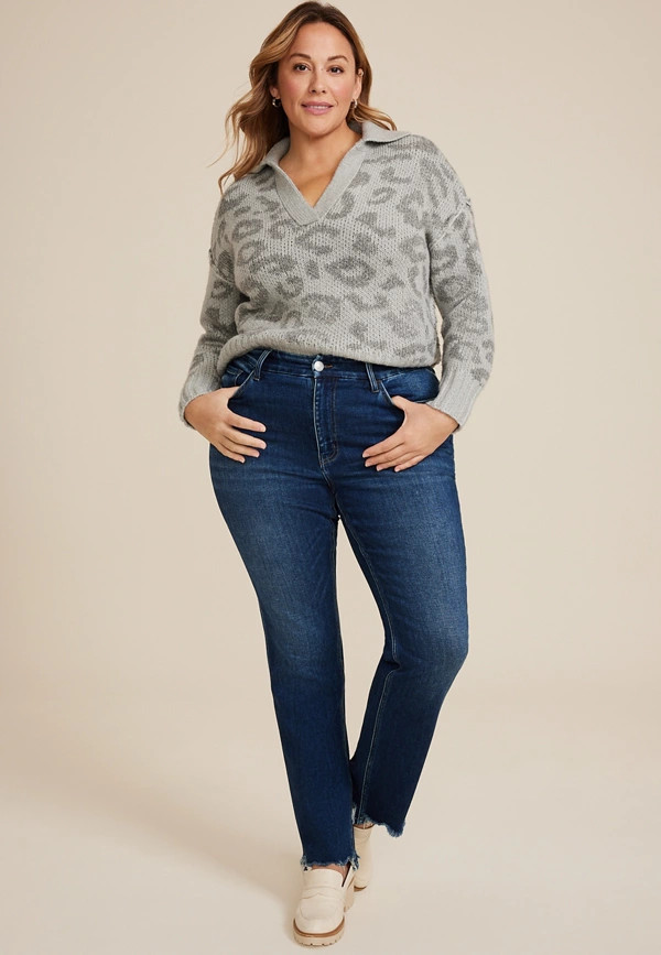 Plus Size Flying Monkey™ High Rise Frayed Hem Straight Jean | Maurices