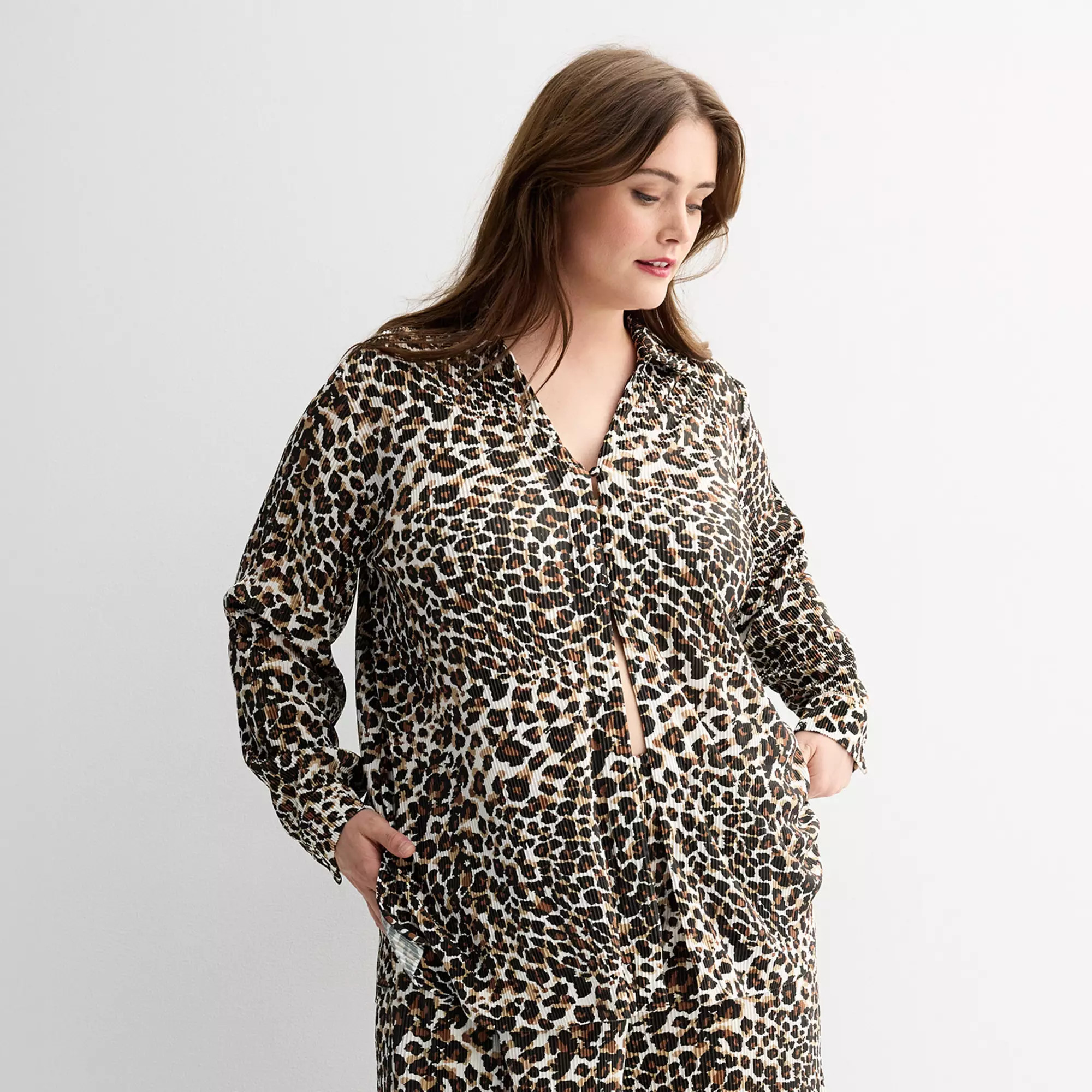 Plus Size INTEMPO™ Plisse Print Button Front Top | Kohl's