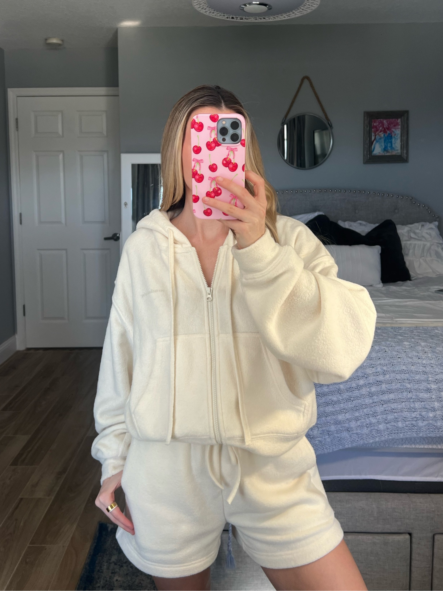 super cute and casual buttery yellow two piece set for spring 🫶🏼🧈☺️ Size small in both. Not on LTK but adding the links to their website 

Zip up: 
https://www.anactionad.com/kvp3pw

Shorts:
https://www.anactionad.com/x7daku