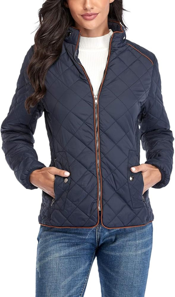 Anienaya Women's Lightweight Quilted Jacket Stand Collar Zip Warm Winter Coat Outwear w 2 Pockets | Amazon (US)