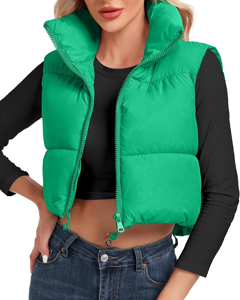 Cityork Puffer Vest Women Stand Collar Zipper Cropped Vest Lightweight Sleeveless Warm Padded Gil... | Amazon (US)