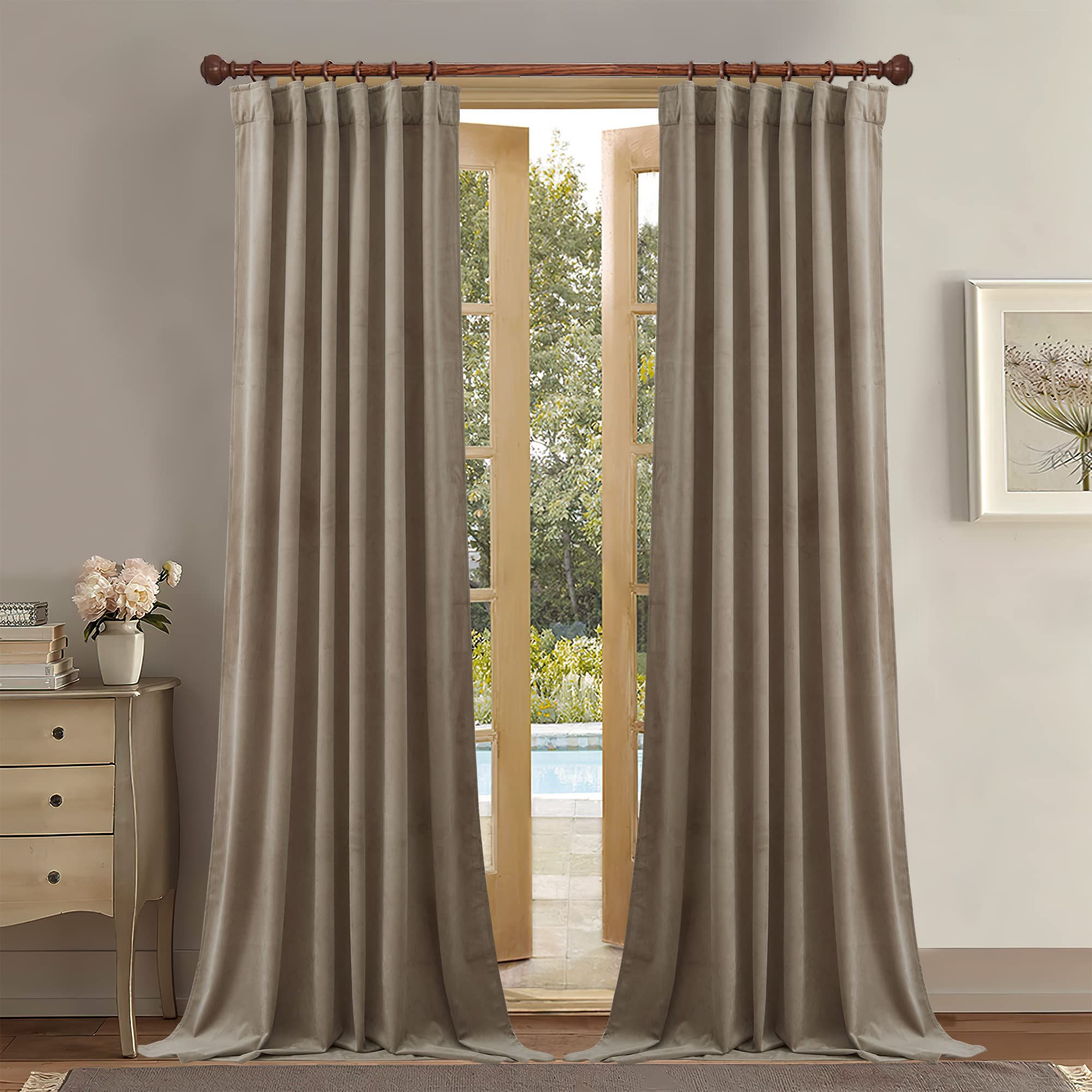 StangH Camel Beige Velvet Curtains 96 inches Long - Room Darkening Window Curtains for Kids Room,... | Amazon (US)