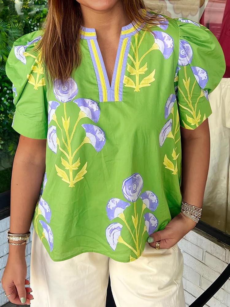 Cicy Bell Womens Puff Sleeve Floral Tops Summer Casual Dressy Blouses V Neck Print Boutique Shirt... | Amazon (US)