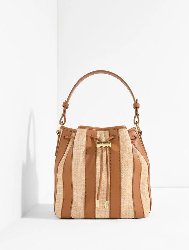 Raffia Leather Drawstring Crossbody Bag | Talbots