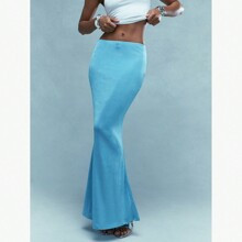 Embroidered Logo Fish Tail Hem Maxi Skirt | SHEIN