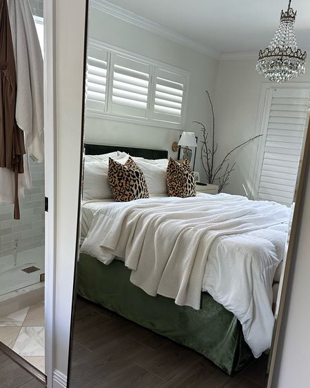 Sunday at home. All room details linked below  

Slipcover bed, leopard pillows, waffle blanket, primary bedroom, floor length mirror, chandelier. 

#LTKhome