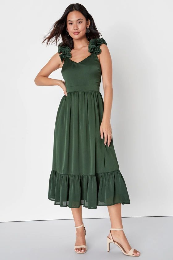 Extravagant Ease Emerald Green Ruffled Tiered Midi Dress | Lulus (US)