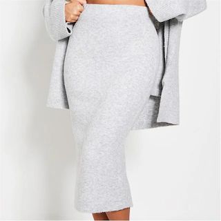 I Saw It First Cosy Recyled Knitted Back Split Midi Skirt Co-Ord | ISAWITFIRST UK
