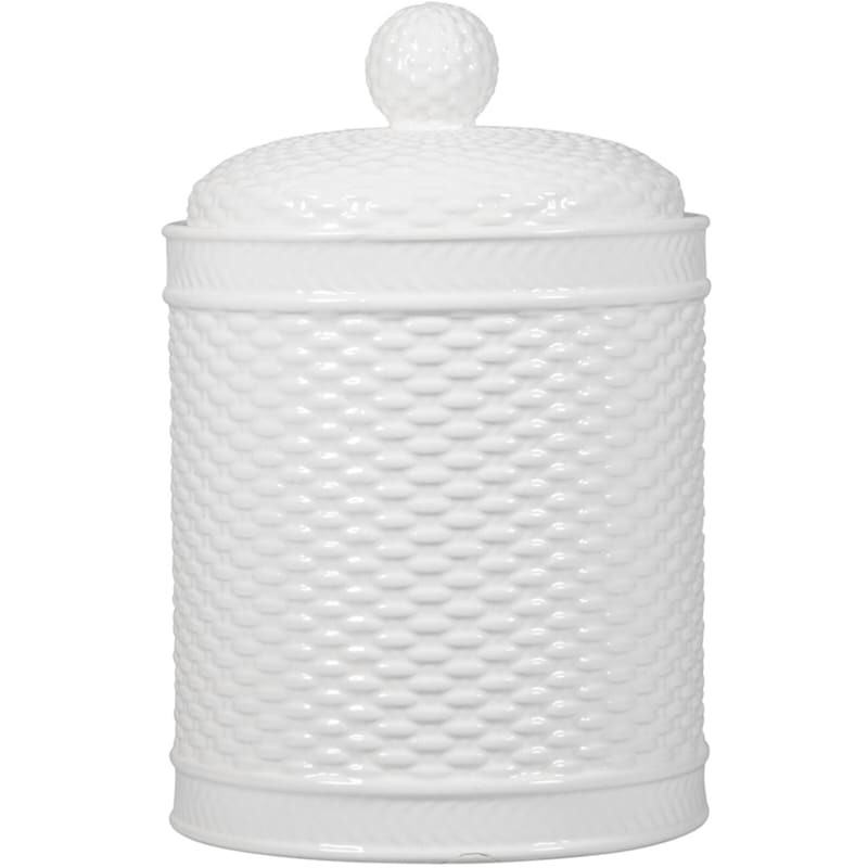 White Basket Weave Canister, 61oz | At Home