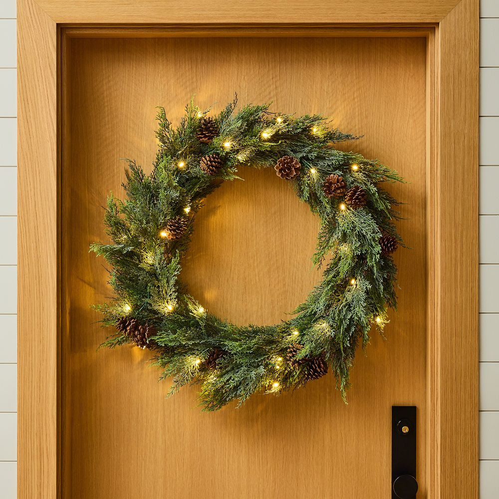 Pre-Lit Faux Cypress Pine Wreath &amp; Garland | West Elm (US)