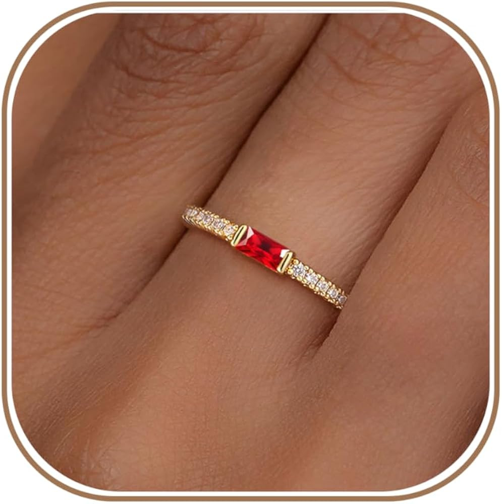 RLMOON Birthstone Gold Rings for Women Non Tarnish 14K Gold Plated Eternity Stackable Rings Daint... | Amazon (US)