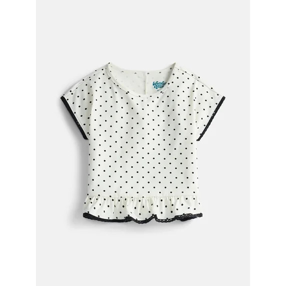 Wonder Nation Girls Ruffle Hem Top with Short Sleeves, Sizes 4-18 & Plus | Walmart (US)