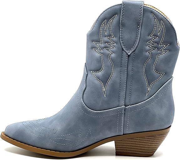 Soda Women Cowgirl Cowboy Western Stitched Ankle Boots Pointed Toe Short Booties Rigging-S | Amazon (US)