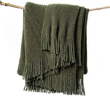 lifein Fall Green Throw Blanket for Couch-Soft Chenille Boho Throw,Knit Farmhouse Blanket,Cozy Kn... | Amazon (US)