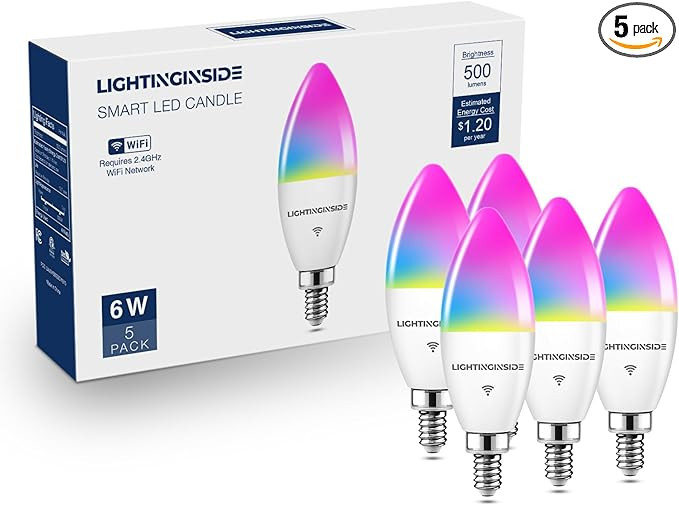 Lightinginside E12 Smart Light Bulbs 60W Equiv., 500LM 6W RGBCW Candelabra Chandelier Candle Bulb... | Amazon (US)