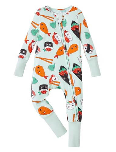 PATPAT Baby Pajama with Bamboo Viscose, Footie Jumpsuit Romper with 2-Way Zipper for Baby Boy Girl Toddler Sleeper Sleepwear, Sushi, 0-3 Month | Amazon (US)