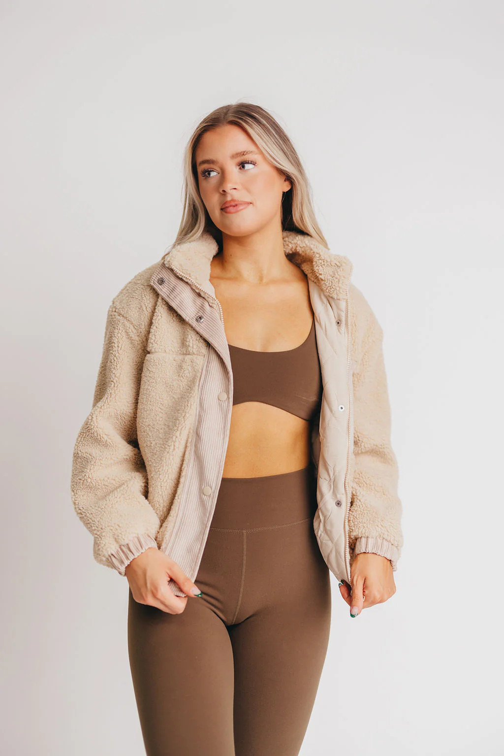 Bella Sherpa Puffer Jacket in Khaki | Worth Collective