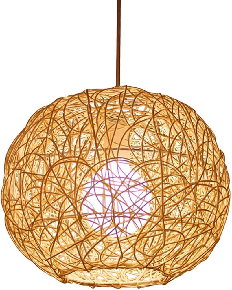 CHENKUI Bamboo Woven Pendant Lamp Natural Style LampShade Handwoven Hollow Wicker Overlapping Cha... | Amazon (US)