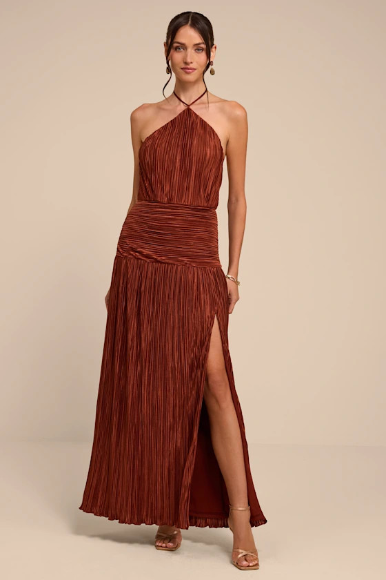 Maryann Rust Brown Plisse Maxi Dress | Lulus
