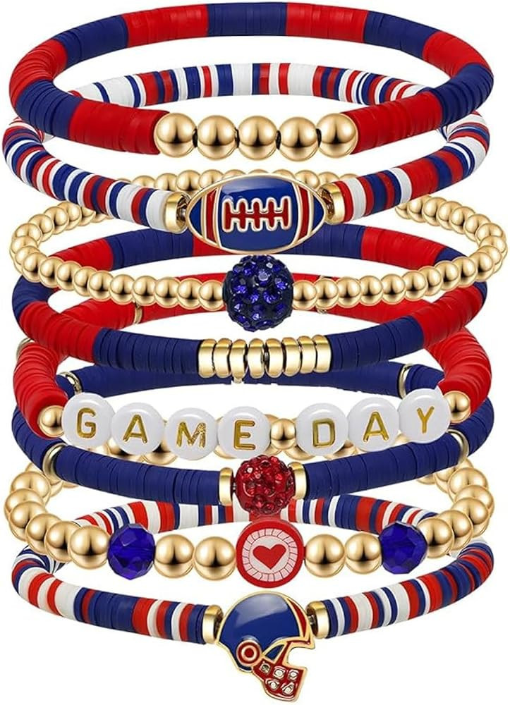 Game Day Bracelets for Women Football Baseball Bracelet Stackable Heishi Clay Beaded Stretch Brac... | Amazon (US)