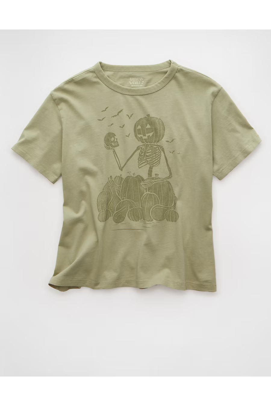 AE Ex-Boyfriend Hallowen Graphic T-Shirt Women's Olive L | American Eagle Outfitters (US & CA)