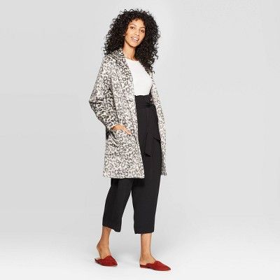 Women's Leopard Print Casual Fit Long Sleeve Cardigan - A New Day™ Gray | Target