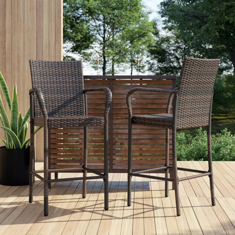 Lansdale Polyethylene (PE) Wicker Outdoor 29.90'' Bar Stool (Set of 2) | Wayfair North America
