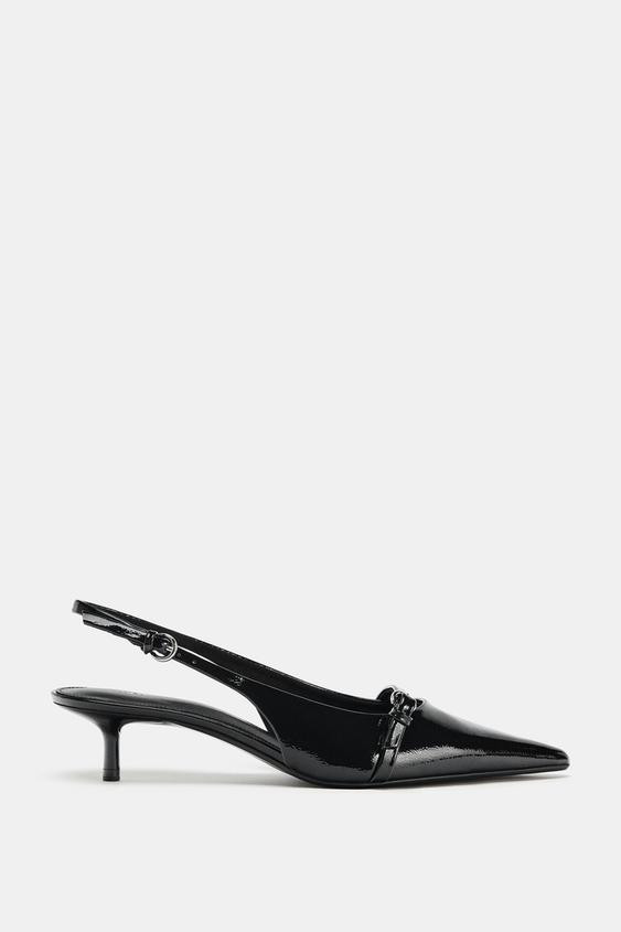 PATENT FINISH KITTEN HEEL SLINGBACKS | Zara US