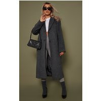 Grey Brushed Wool Look Longline Coat | PrettyLittleThing CAN