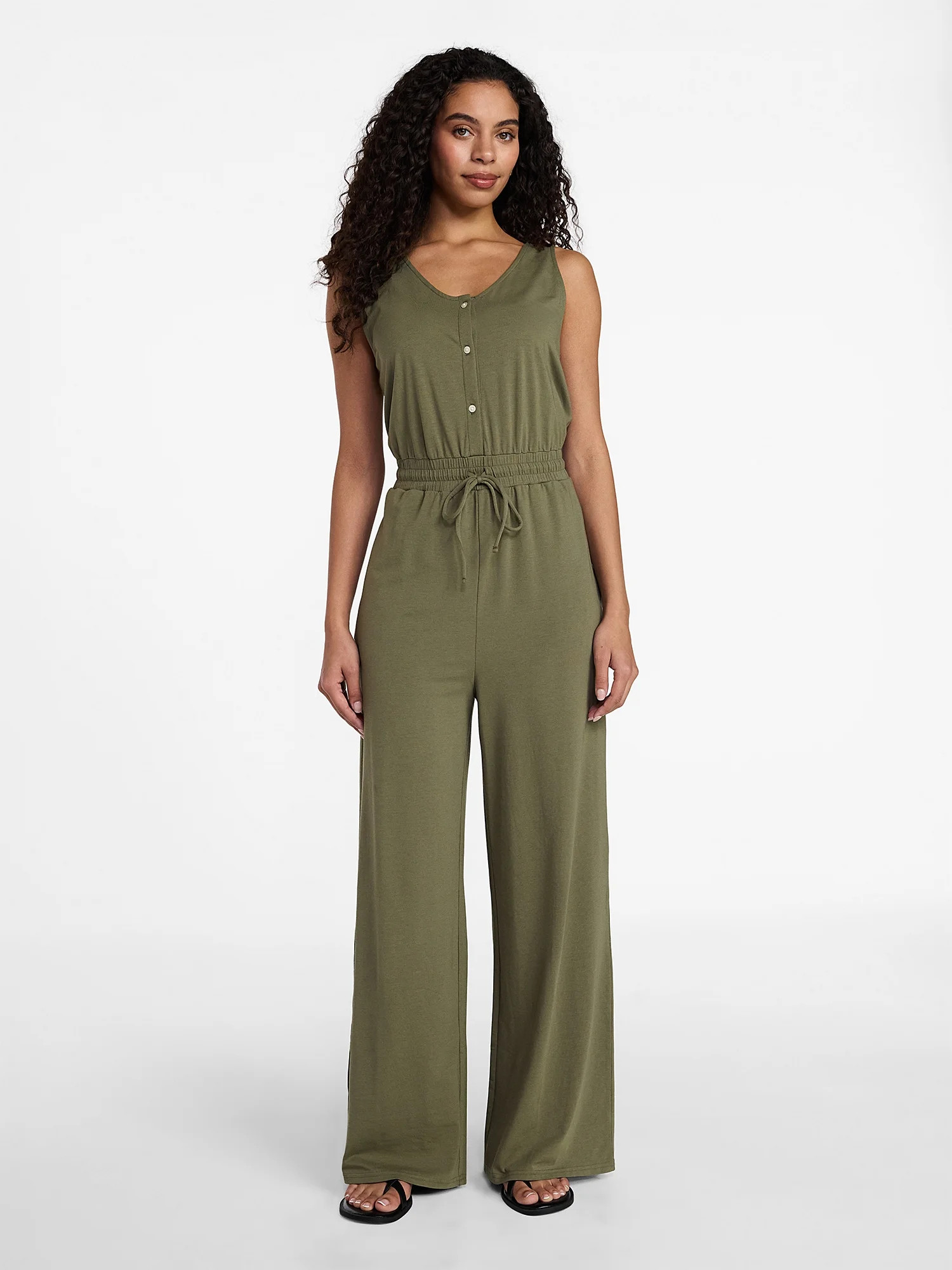 Time and Tru Women's Sleeveless Button Front Jumpsuit, Sizes XS-XXXL | Walmart (US)