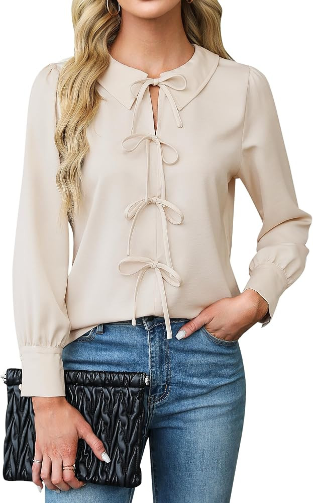 Blooming Jelly Women's Dressy Casual Blouses Business Work Tops Tie Front Long Sleeve Shirts 2025... | Amazon (US)